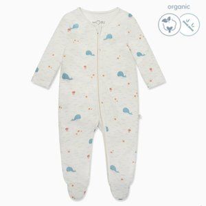 SIze 6-9 monthsBaby Mori Organic Cotton Whale Zip-Up Baby Pajamas Zipper Footie